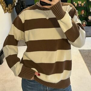 John Galt Brown and White Striped Sweater